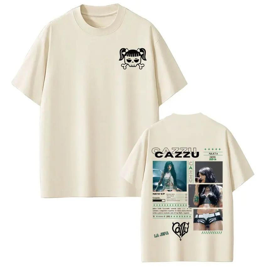 Shortsleeved Loose Cotton Aesthetic Oversized Tshirt Singer Cazzu 2026 Tour Graphic Tee Unisex Women Fashion Tshirts Fan Gifts