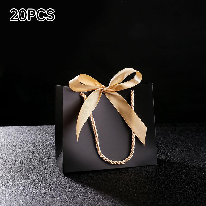 20pcs Pretty Paper Gift Bag Present Box For New Year Birthday Wedding Party DIY Gift Packaging Bow Handbag Christmas Gift Bags
