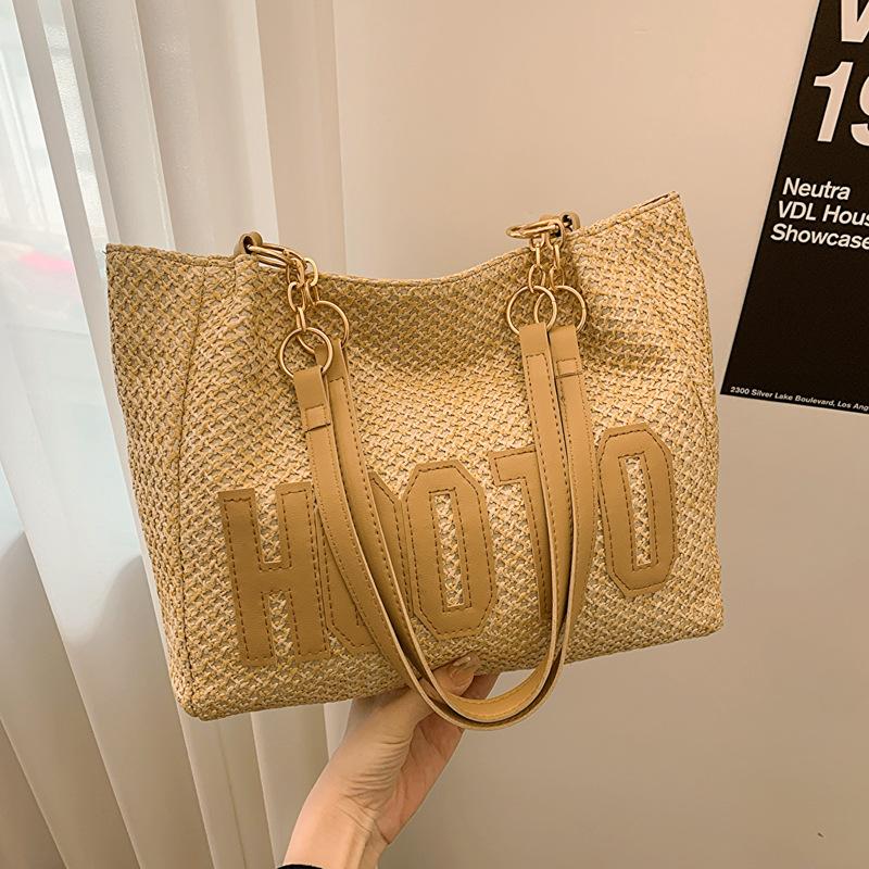 

2024 summer new fashion straw woven portable shoulder large capacity tote bag women s bag supports a large number of mixed batches хакі