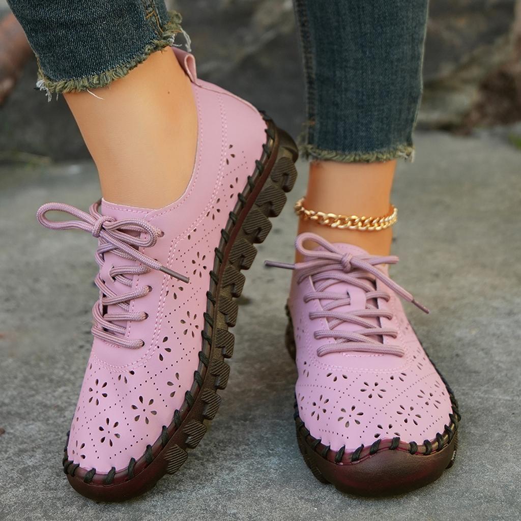 New Women Casual Lace Up Sneakers Hollow Breathable Flat Sneakers Women Anti-slip Comfortable Designer Shoes for Women