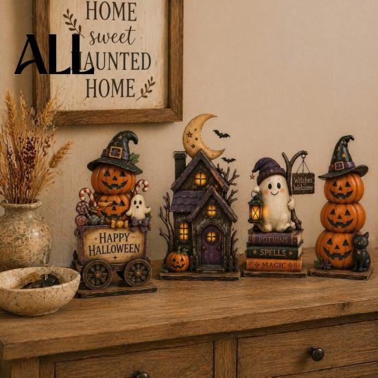 Retro Wooden Holiday Signs Farmhouse Halloween Tabletop Decorations, Table Topper Signs, Spooky Ornaments Pumpkin Ghost Tiered Tray Centerpiece