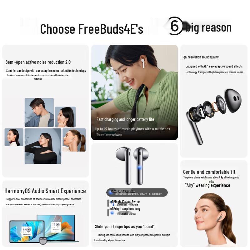 Huawei FreeBuds 4E Semi-In-Ear Active Noise Cancelling Earbuds