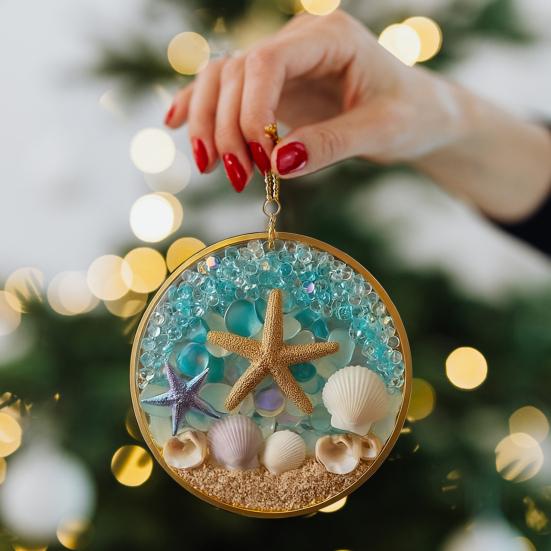 Christmas Pendant Starfish Shell Design Coastal Hanging Ornament with Lanyard Seasonal Home Decor Gift