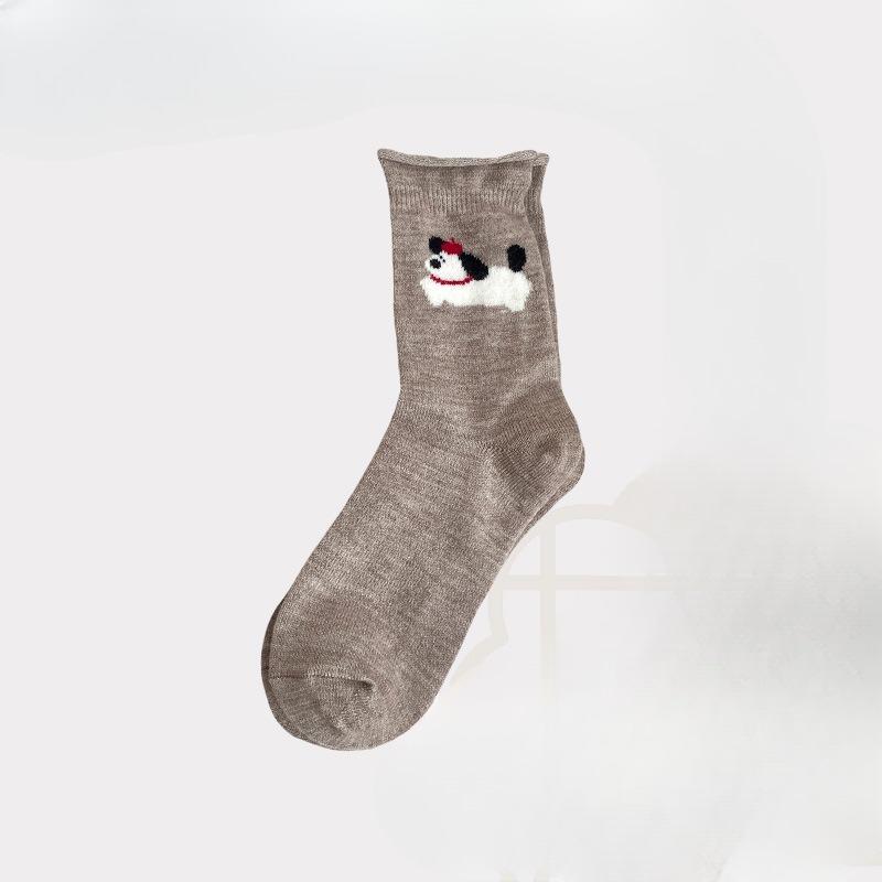 Woolen Socks for Women, Thick and Warm Mid-calf Socks for Autumn and Winter, Cartoon and Cute Grey Long Socks, Pile Socks