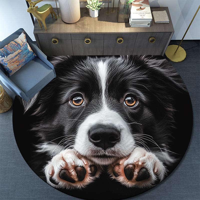 Adorable Puppy Round Area Rug,Carpet Rug for Living Room Bedroom Sofa Playroom Decor,Non-slip Floor Mat