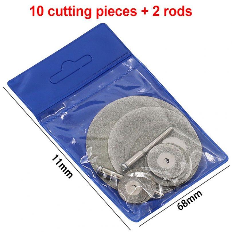 12 Pieces Abrasive Cutting Disc Kit, Diamond Coated Rotary Attachments with Mandrel for Multipurpose Material Processing