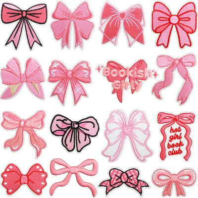 Roze Strik Borduurstof Sticker Handgemaakt Diy Haarklem Aankleden Borduurlabel Concentrische Knoop Computer Borduur Chapter Sticker