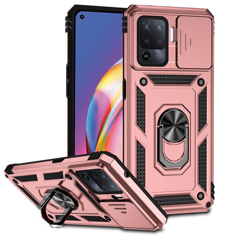 

Для OPPO Reno 5 Lite чехол боковой объектив камеры противоударные бронированные чехлы для OPPO A94 4G Reno5 Lite 5F магнитный держатель кольца защитный чехол For OPPO Reno 5F розового золота