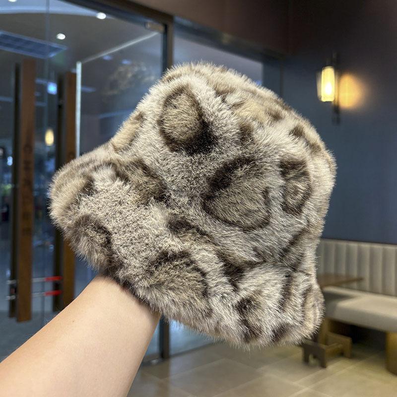Leopard Print Fur Hat Women Windproof Keep Warm Headgear Fur Fisherman Hat Female Faux Fur Thick Winter Hat Lady Hat