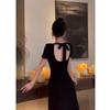 French Retro Hepburn Black Halter Dress, Summer Slim-fitting Waist and Thin Dress