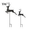 Decorative Flower Pot Sign 2Pcs/Set Christmas Elk Garden Stake, Black Reindeer Silhouette Yard Art, Iron Animal Lawn Holiday Deer Bed for Outdoor