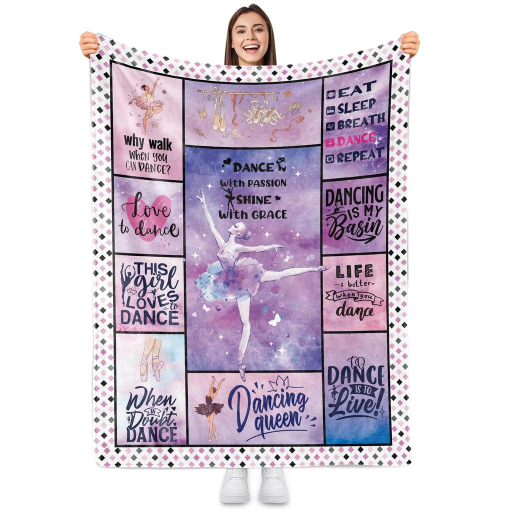 Girl Ballet Dance Print Flannel Blanket Cartoon Pattern Blanket Nap Blanket