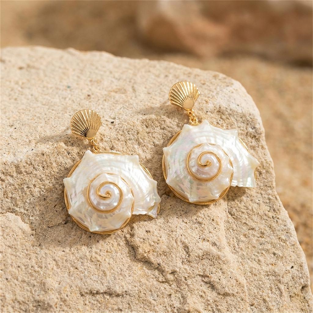 Ozean Weiß Muschel Muschel Anhänger Ohrring Für Frauen Einzigartig Drahtgewickelt Muschel Seestern Hängende Ohrringe Sommer Strand Urlaub Schmuck