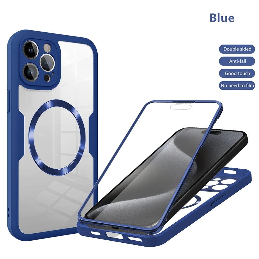 New 360 Full Protection Double Sided Clear Phone Case for iPhone 11 12 13 14 15 16 17 Pro Max Wireless Charging Magnetic Cover