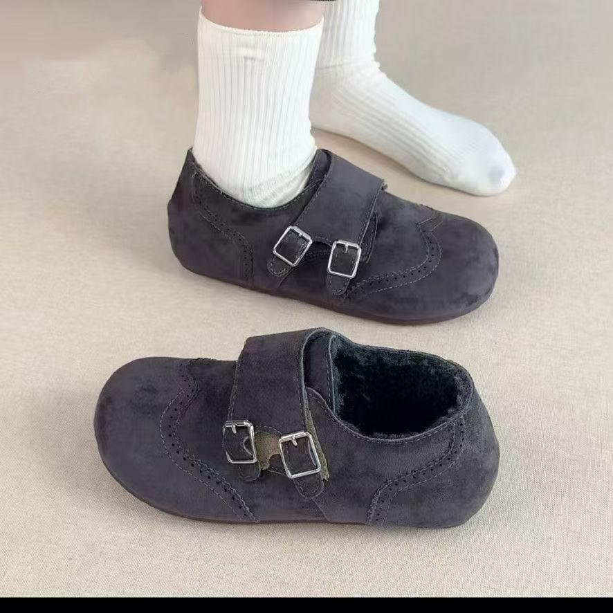 

Internal retro engraved British style autumn plush thickened fluffy shoes flat-bottomed Boken all-inclusive shoes 35[foot length 22.5cm]