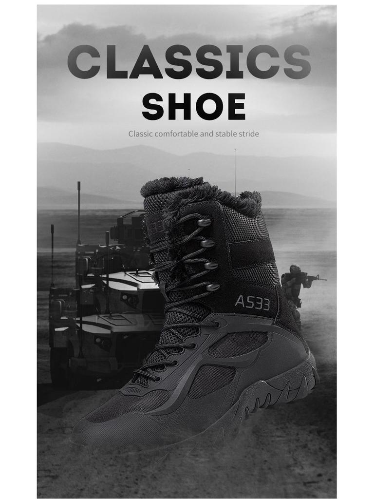 Men's Plus Size Fleece-Lined Winter Snow Boots - High-Top Warm Hiking Shoes with Thick Soles