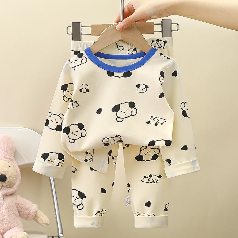 100% Cotton Kids Thermal Underwear Set Long Sleeve Pants Soft Sleepwear Homewear Cartoon Print Comfortable A Class Safety