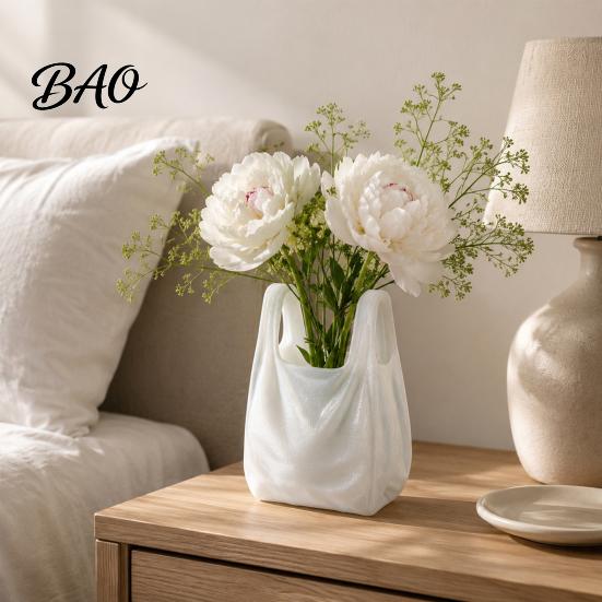 Artistic Ceramic Style Vase Handbag Shape Flower Vase, 3D Printed Desk White Modern Contemporary Living Room Decor Decorative Floral Container