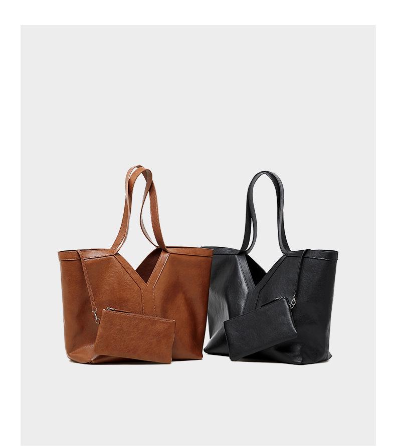 Sac fourre-tout et sac à bandoulière en cuir véritable pour femme de style coréen d'automne 2024, sac à main en cuir de vache de grande capacité.