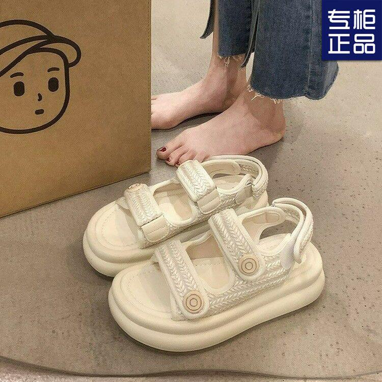 Xiaoxiangfeng Sandals Female New Fairy Style Thick-soled Versatile Flat-soled Sports Velcro Women's Shoes Ins