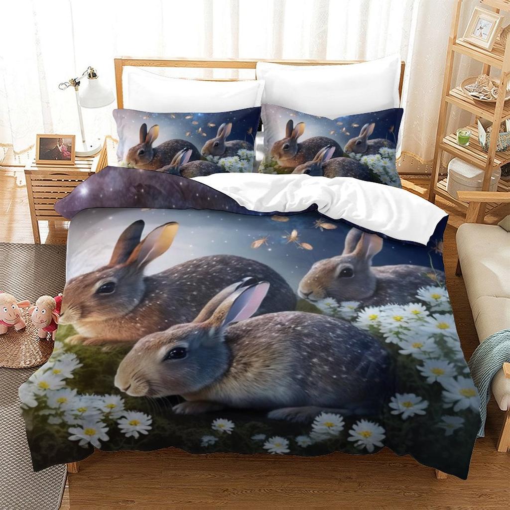 Comforter Whimsical Rabbit Adorable Pink Bedding With Flowers Heart Motif For Rooms Suitable Children Kids And Adults