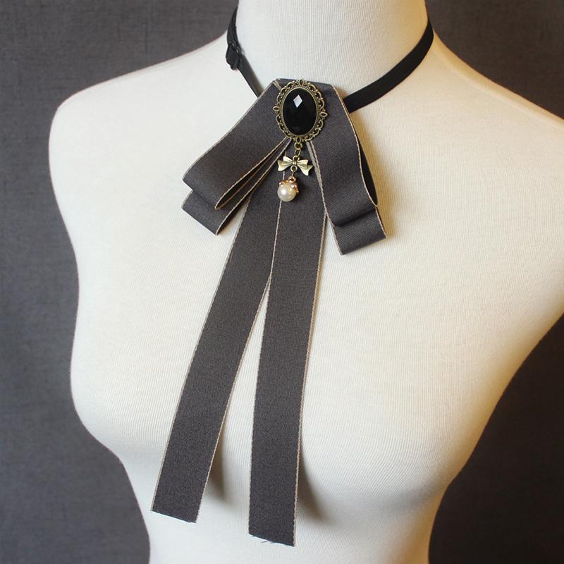 Ribbon Bow Tie Ladies Unisex Crystal Pearl Brooches For Women Corsage Necktie Pin Suits Clothing Collar Accessories