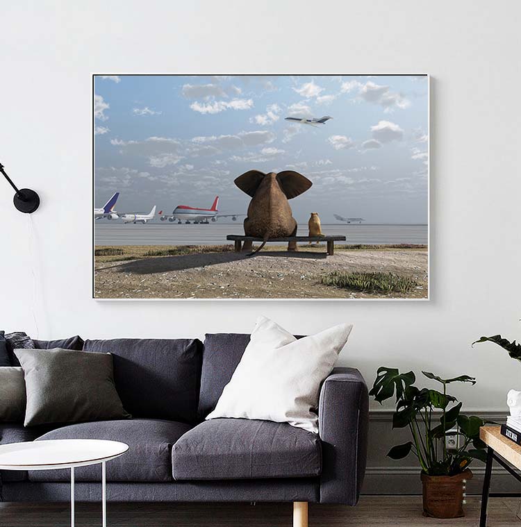 Kreatywny słoń morze zachód słońca Modern Art Home Decoration obraz na płótnie Wall Art obraz dekoracja ścienna w tle