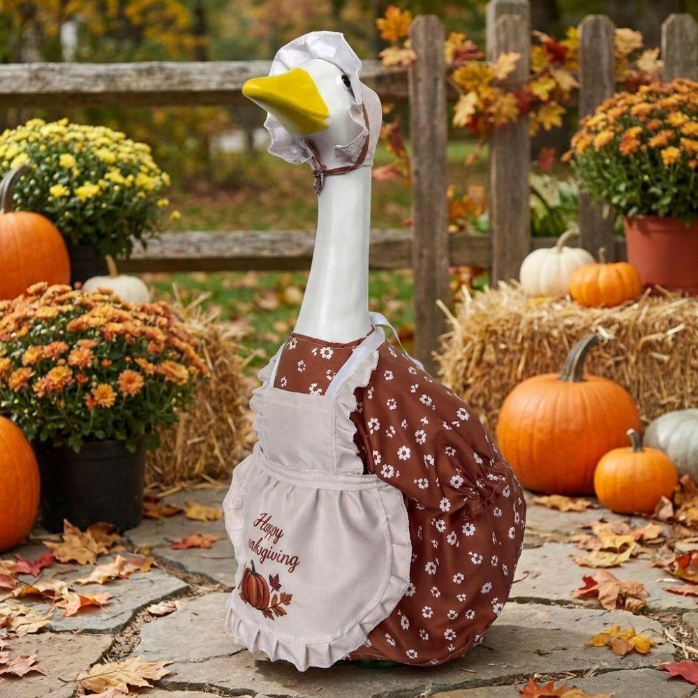 Pumpkin Print Thanksgiving Porch Goose Dress Outfit Goose Apron Suit for 23 Inch Yard Goose