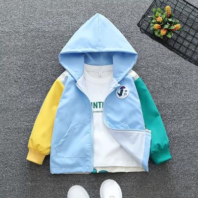 Boys Coats Patchwork Cartoon Dinosaur Pattern Hooded Windbreaker Leisure Overcoat For Kids Birthday Present
