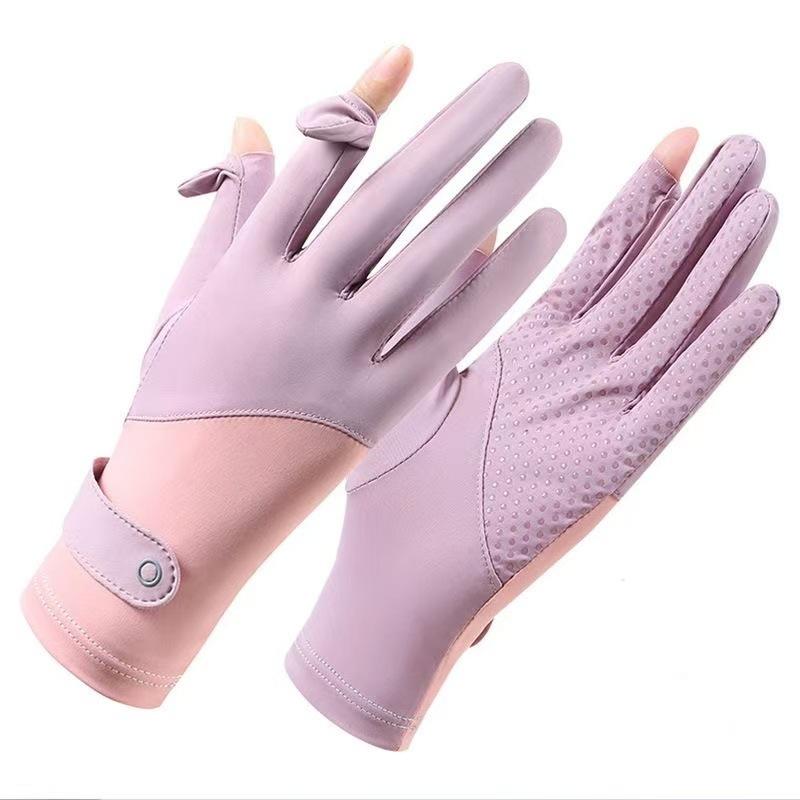 

BEPAN Summer lady Ice Silk Cool Breathable Gloves Outdoor Driving and Cycling UV Resistant Touch Screen Flip Elastic Protective Gloves
