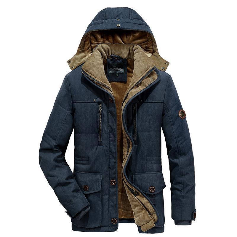 Padded-on Men's Winter Medium and Long Velvet Thickened Cotton-padded Clothes Men's Youth Casual Windproof Warm Padded Jacket