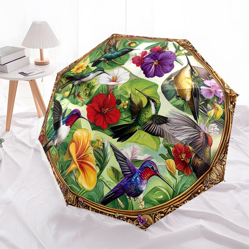 1 PC Automatic Folding Umbrella - Hummingbirds Pattern, Portable & Foldable Design with 8 Ribs, Christmas Birthday Gifts