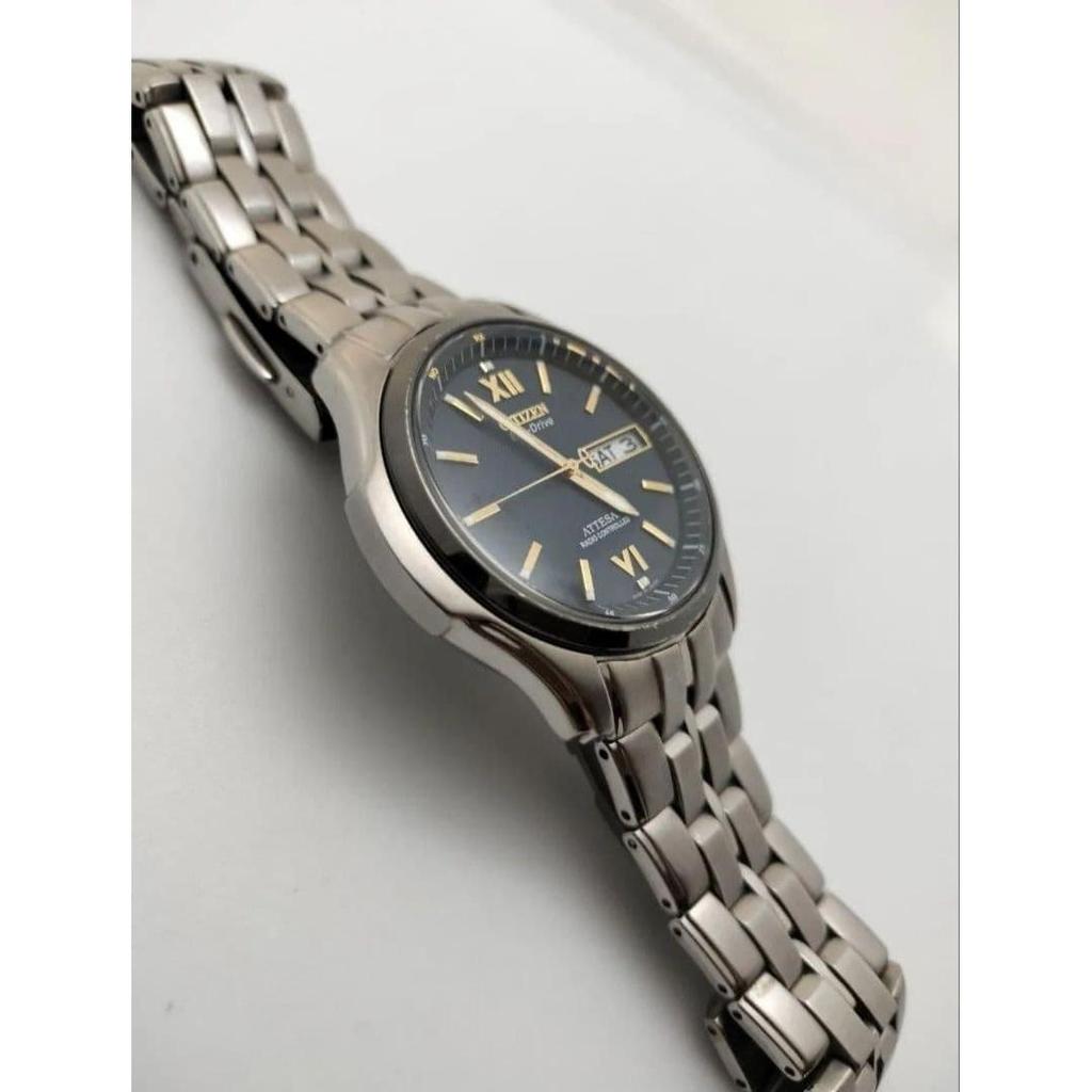 Used [Secondary Battery Replaced] Citizen Attesa Radio-Controlled Solar Watch Titanium Navy Dial