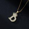 Fashion High-End Crown Letter Necklace Women'S Zircon Pendant Niche Stainless Steel Hip-Hop Pendant Accessories