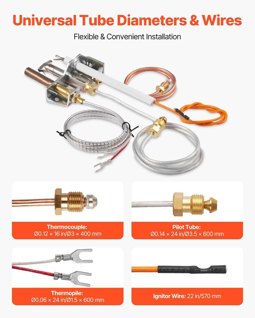 Gas Pilot Assembly, OE 4021-732, 25660 Fireplace Gas Pilot Assembly, Natural Gas Ignition Replacement with Pilot Tube, Thermocouple, Thermopile,