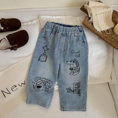 Jeans Cartoon pour Enfants Printemps/Automne - Pantalons Longs Décontractés Amples pour Tout-Petits et Jeunes Enfants