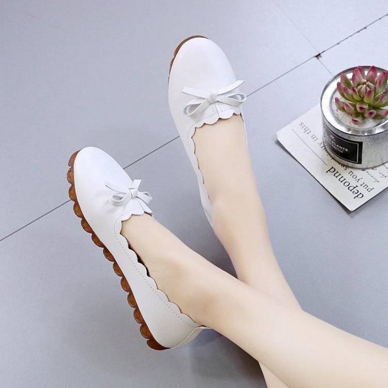 Fashion Shoes For Women Luxury Leather Casual Round Toe Moccasins With Bow Woman Flats Novelties And Low Price Elegant Fashionable A