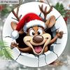Cartoon Elk Christmas Wooden Sign - Navidad Round Artwork for Front Door, Wall Hanging Decor - Ideal Christmas Decoration