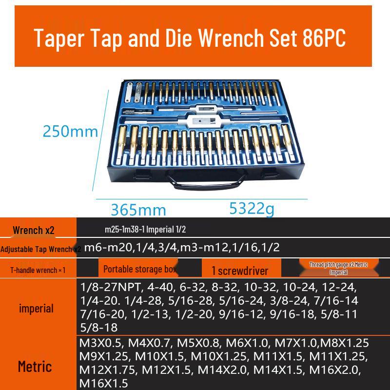 Metric & Imperial Tap and Die Set with Hand Reamer & Tap Holder – Comprehensive Threading Tool Kit.