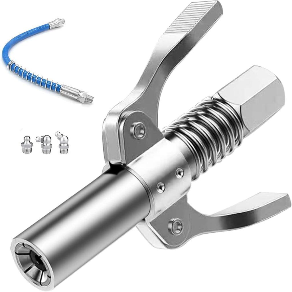 Double-Handle Stainless Steel High-Pressure Grease Gun Nozzle with Explosion-Proof Hose and Flat Oil Injection