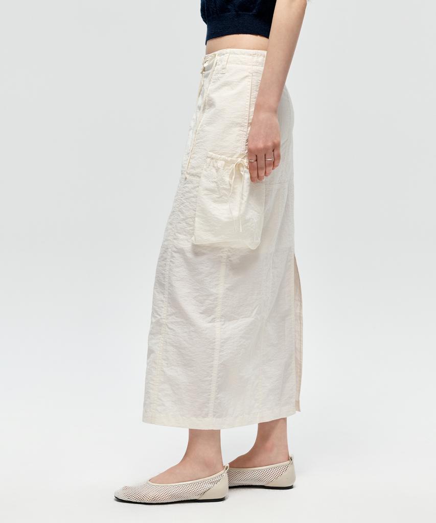 City Breeze Out-Pocket Nylon Long Skirt_White