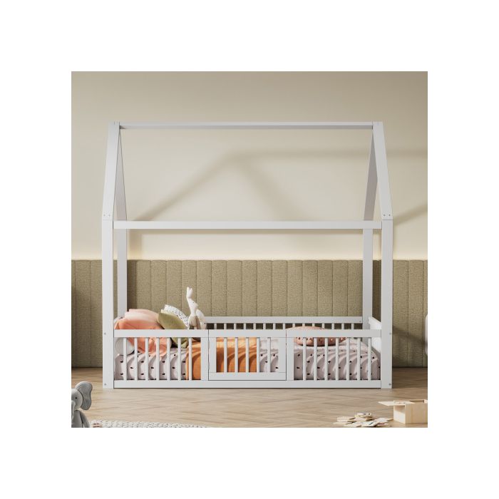 140*200cm Massivholzbett, Doppelbett, Flachbett, Hausbett, Hausbett mit Tür, weiß