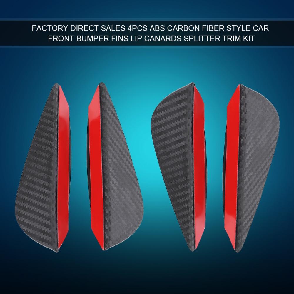 4PCS Carbon Fiber Finish Bumper Lip Spoiler ABS Front Bumper Fins Front Bumper Canards Auto Shop