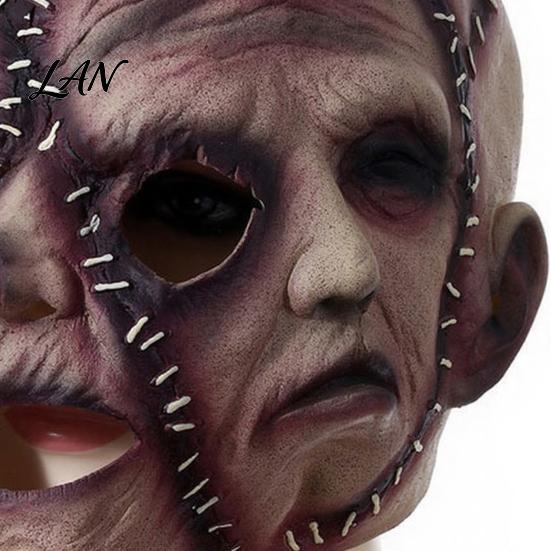 Realistic Damaged Seam Mask Halloween 3 Face Horror Mask, Latex Triple Head Cosplay Prop for Elastic Haunted House, Breathable Scary Stitched