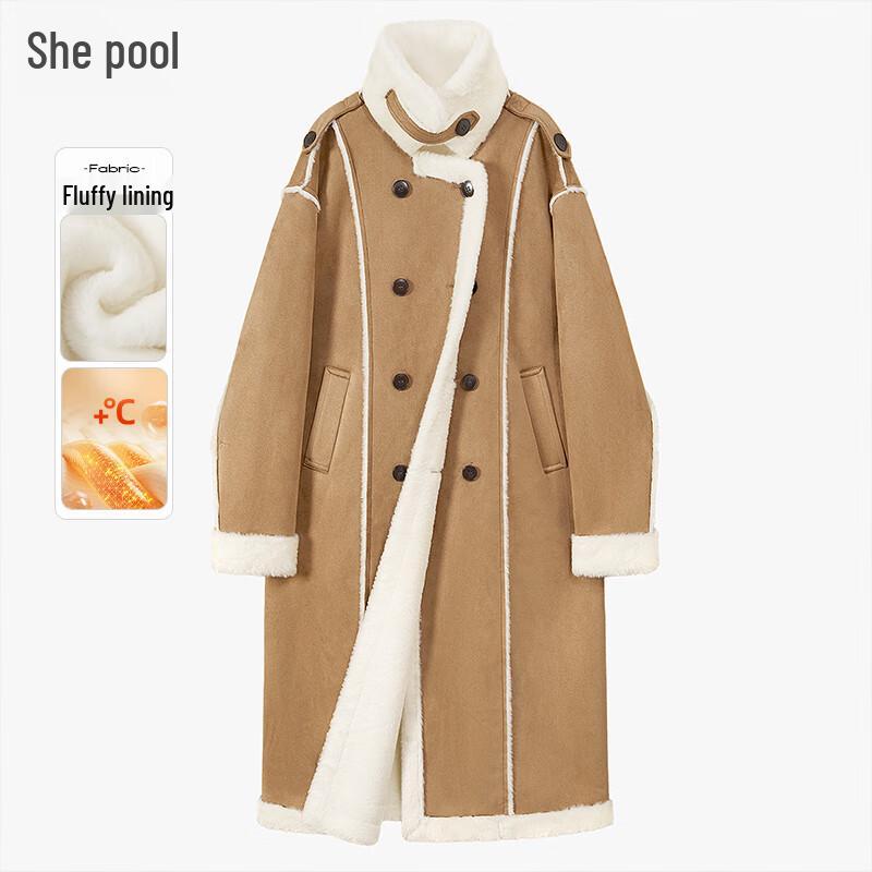 

Ta Chi Women s Literary Style Double-Breasted Plush Splicing Winter Coat L