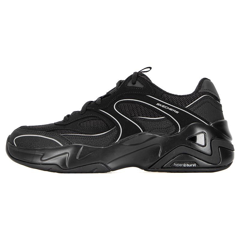 Skechers DLites Hyper Burst Fabric Synthetic Leather Mesh Leather Bubble Panda Shoes Comfortable Low Top Casual Shoes Men sneaker Black 232425-BBK 41