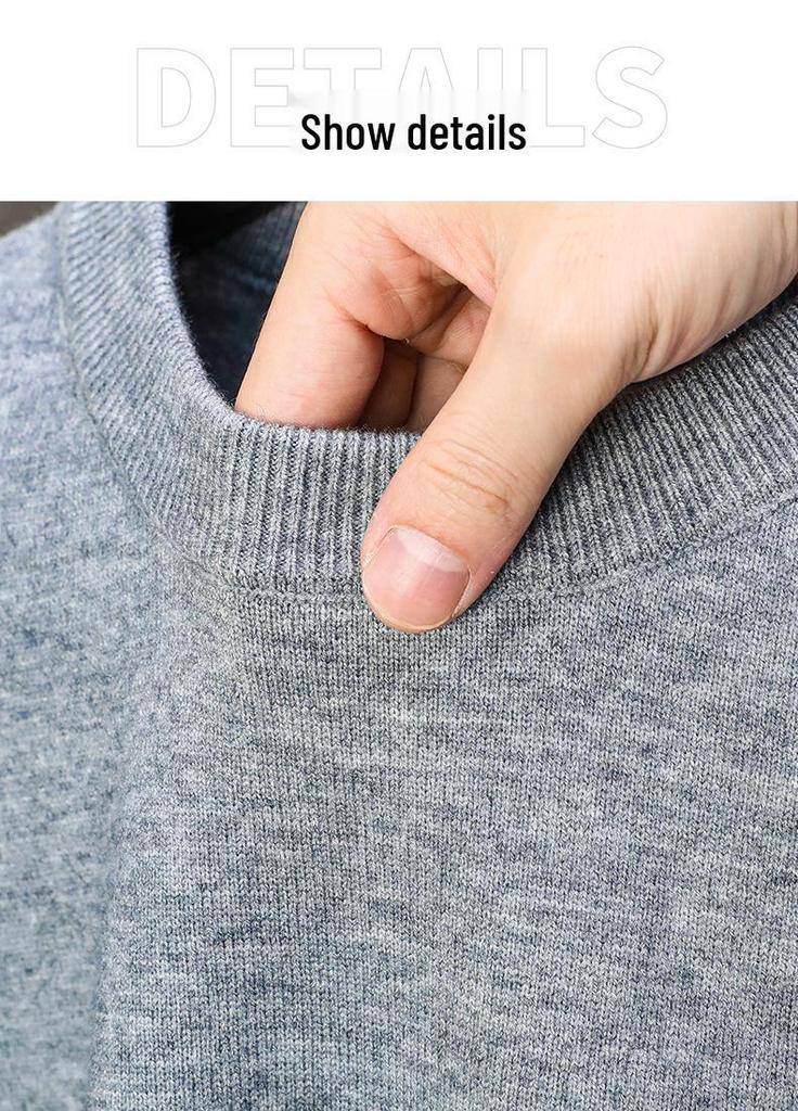 Men's Casual Loose Knit Sweater - 2024 Autumn/Winter Warm Solid Color Round Neck Pullover