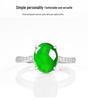 S925 Silver Adjustable Women's Ring with Natural Grade A Bright Green Jade Cabochon