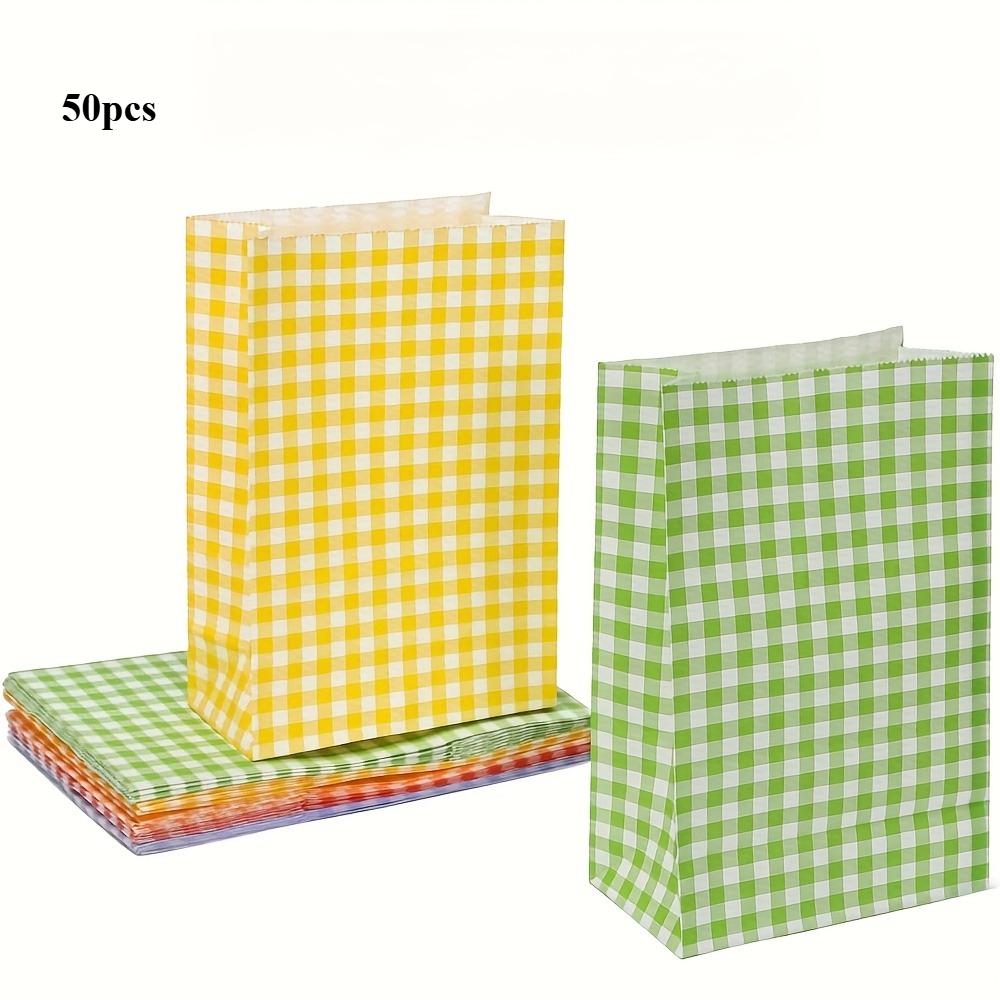 50/100pcs Multicolor Checkered Party Favor Paper Bags - Small Gift & Goodie Bags for Birthdays, Weddings, and Events