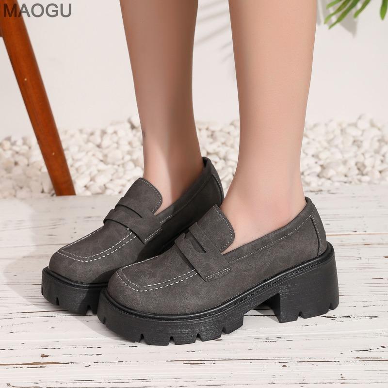 Plus Size British Style Loafers Women's Autumn Chunky Heel Slip on Low Top Shoes Office Casual Shoes Comfortable Walking Pumps